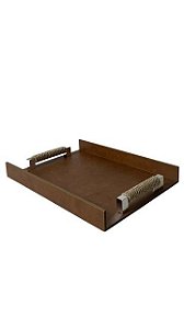 Bandeja Couro MDF alça cordão 40x30cm