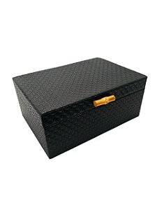 Caixa Retangular M em Madeira c/ PU Preto e Bambu