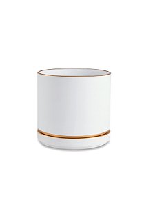 Cachepot em cerâmica branco filetado P