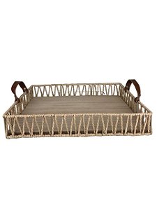 Bandeja EcoChic Retangular - Fibra Natural e Alça PU