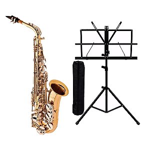 Kit Sax Alto Eagle SA500LN Estante Para Partitura Com Case