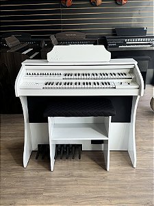 Órgão Eletrônico Rohnes Liz Plus Branco Brilho com Clave Dourada - Custom By Querouminstrumento