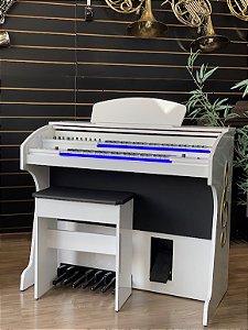 Órgão Eletrônico Lumiere Alpha 3 branco brilho com clave dourada #alpha-3-branco-brilho-clave-dourada