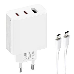 Carregador de Tomada 67W Turbo 1 USB-A e 2 USB-C, Com Cabo Tipo-C, Branco - Xiaomi
