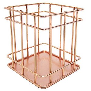 Porta Utensílios Quadrado de Metal Rosé Gold