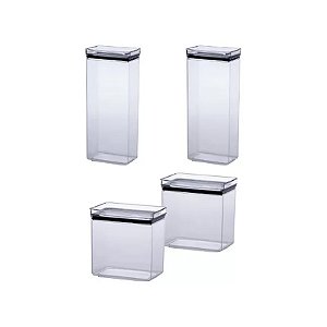 Kit 4 Potes Herméticos Paramount Lumini - 2 de 2,6 litros e 2 de 1,3 litros