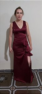 Vestido de festa Marsala com fenda Vestido Madrinha Marsala