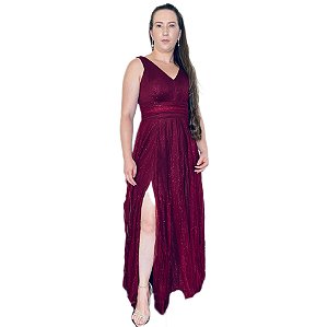 Vestido Madrinha Marsala com fenda Vestido de festa Longo