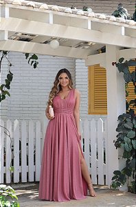 Vestido Rosa Goiaba para Madrinha e Convidadas e com Fenda