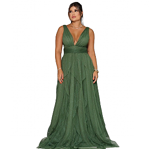 Vestido verde Oliva com brilho para formatura madrinhas
