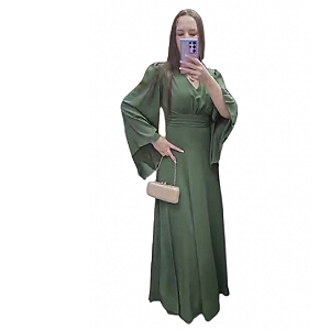 Vestido Verde Oliva em Chiffon manga Longa para casamento