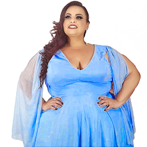 Vestidos Plus Size para Festa Longo Manga Capa em Lurex