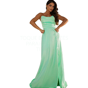 Vestido longo zibeline tomara que caia drapeado com fenda