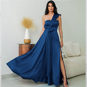 Vestido azul marinho longo para casamento