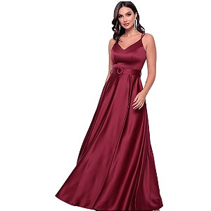 Vestido Marsala Longo Madrinha Acetinado com Alcinha