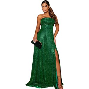 Vestido Longo Lurex Tomara que Caia com Drapeado no Busto