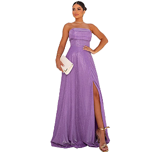 Vestido Lilás Longo Lurex Tomara que Caia com Drapeado