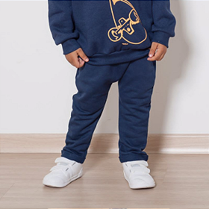 Calça Moletom com Barrinha Virada - Azul Marinho