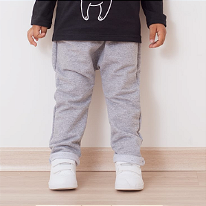 Calça Moletom com Barrinha Virada - Cinza