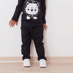 Calça Moletom com Barrinha Virada - Preta