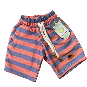 Bermuda Moletom - Listras Laranja e Azul