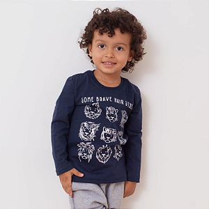 Camiseta Manga Longa Leãozinho - Azul