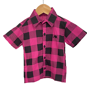 Camisa Social Manga Curta Xadrez - Rosa e Preto