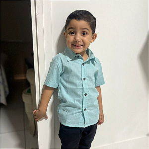 Camisa Social Manga Curta em Linho - Azul Claro