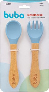 Kit Talheres em Silicone e Bambu Azul - Buba