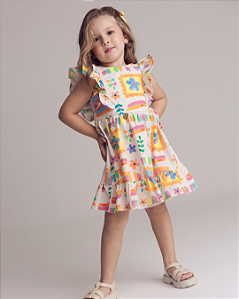 Vestido 100% Algodão - Aquarela