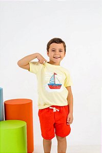 Conjunto T-Shirt + Short Moletom - Barquinhos