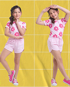 Conjunto 100% Algodão T-Shirt + Short - Flower