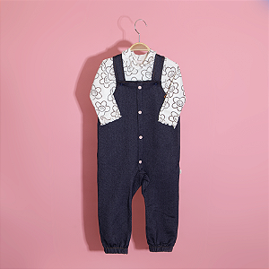 Jardineira Jeans Flor Pb