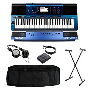 Kit Teclado Casio Arranjador e Sintetizador MZ-X500 61 Teclas Azul