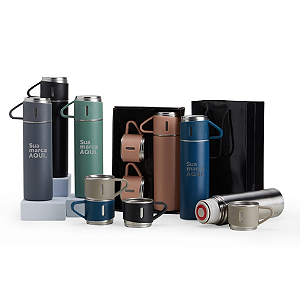 KIT GARRAFA + 3 CANECAS TÉRMICAS 460ML
