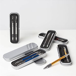 KIT CANETA E LAPISEIRA METAL