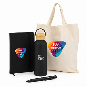 KIT EXPERIENCE GARRAFA ECOBAG CANETA CADERNETA