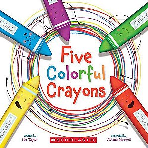 five colorful crayons