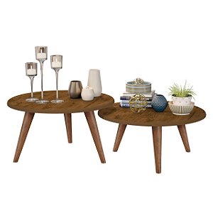 Kit mesa lateral e mesa centro madeira isis pés retrô - CRB