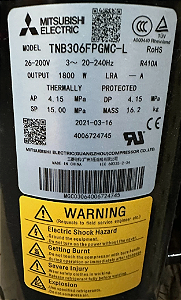 Compressor Inverter 36000 btus 38CCV036515MC - TNB306FPGMC-L R410A- Desmontado de equipamento