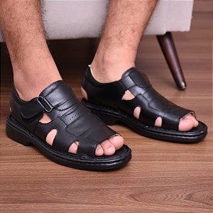 Sandália Ortopédica Masculina Anti Stress Conforto Em Couro Legítimo