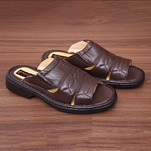 Sandália Masculina Ortopédica Anti Stress Em Couro Legítimo