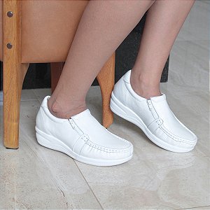 Sapato Ortopédico Feminino Anti Stress Conforto Com Zíper Em Couro Legítimo