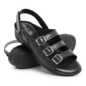 Sandália Feminina Ortopédica Conforto Anatômico em Couro Anabela Fivela Anti Stress para Esporão Ideal para o Dia a Dia