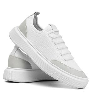 Tenis Branco Casual Masculino Sapatenis Sola Alta Nylon Cano Baixo Leve Confortável