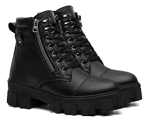 Bota Coturno Tratorada Feminina Cano Curto Zíper Plataforma Blogueira