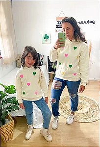 KIT MOLETOM MÃE E FILHA CORAÇÕES