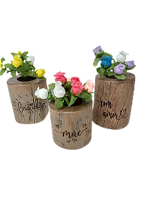 kit Vasinhos de Madeira Personalizados - Flores Artificiais - Dia das Mães