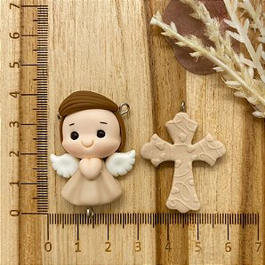 BISCUIT KIT ANJINHO E CRUCIFIXO CARAMELO