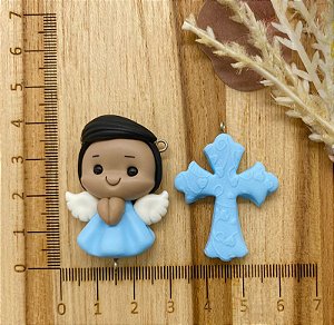 BISCUIT KIT ANJINHO E CRUCIFIXO AZUL NOVO